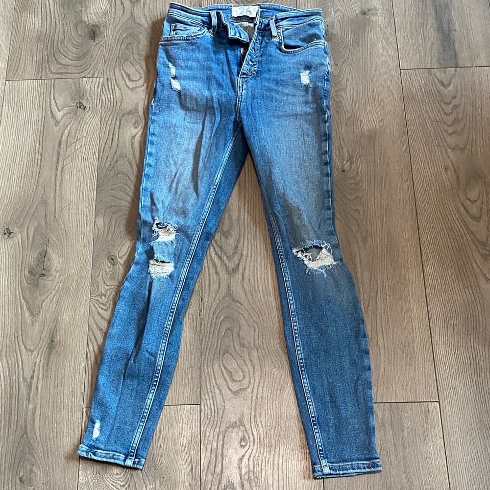 We The Free Distressed Blue Skinny Jeans Button Fly